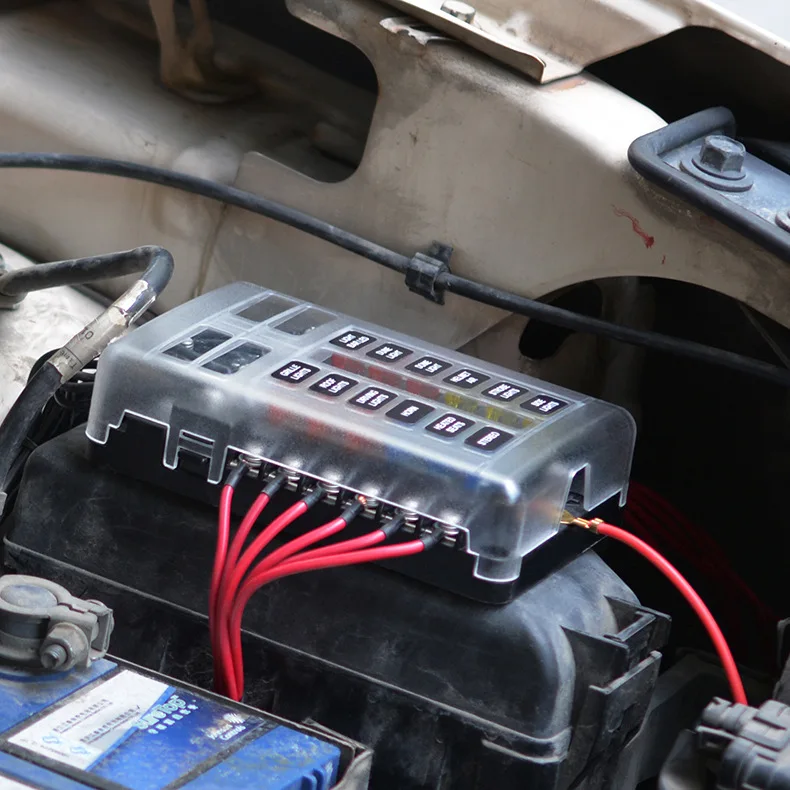 Car Boat Fuse Box Holder With 12 Way Blade Fuse Holder Block & Warning Indicator 12V~24V Power Distribution Panel Board