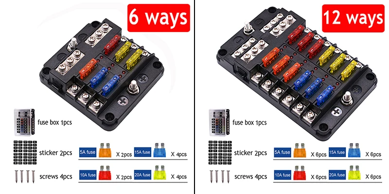 Car Boat Fuse Box Holder With 12 Way Blade Fuse Holder Block & Warning Indicator 12V~24V Power Distribution Panel Board