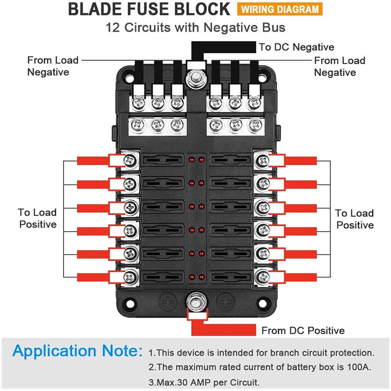 Car Boat Fuse Box Holder With 12 Way Blade Fuse Holder Block & Warning Indicator 12V~24V Power Distribution Panel Board