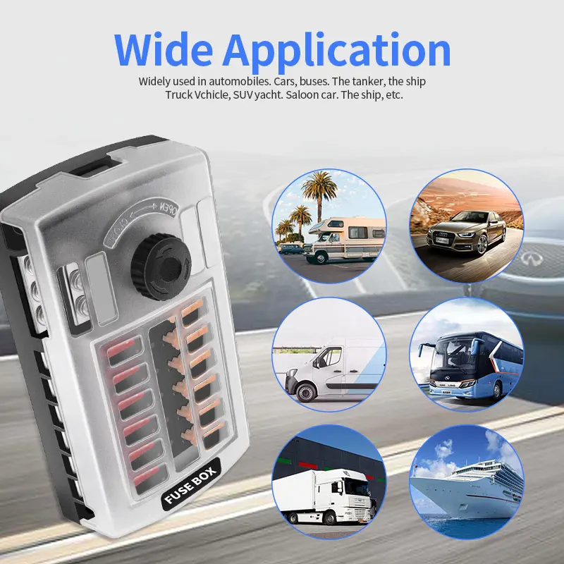 Car Boat Fuse Box Holder With 12 Way Blade Fuse Holder Block & Warning Indicator 12V~24V Power Distribution Panel Board