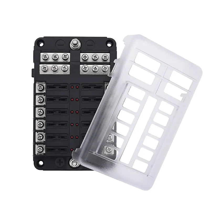 Car Boat Fuse Box Holder With 12 Way Blade Fuse Holder Block & Warning Indicator 12V~24V Power Distribution Panel Board