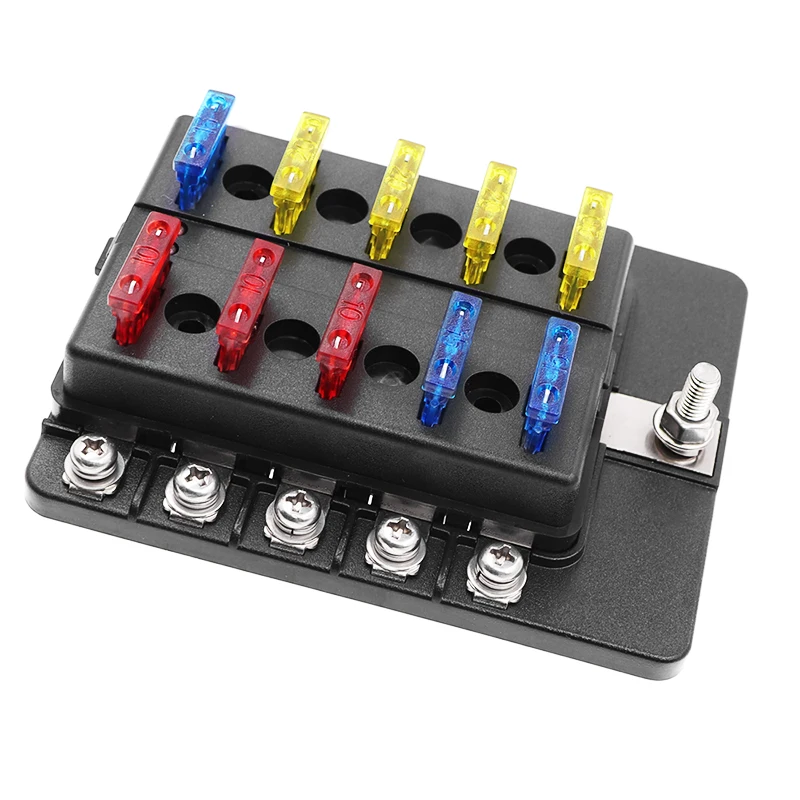 Car Boat Fuse Box Holder With 12 Way Blade Fuse Holder Block & Warning Indicator 12V~24V Power Distribution Panel Board