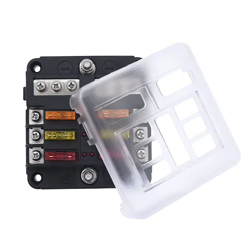 Car Boat Fuse Box Holder With 12 Way Blade Fuse Holder Block & Warning Indicator 12V~24V Power Distribution Panel Board
