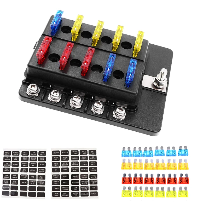 Car Boat Fuse Box Holder With 12 Way Blade Fuse Holder Block & Warning Indicator 12V~24V Power Distribution Panel Board