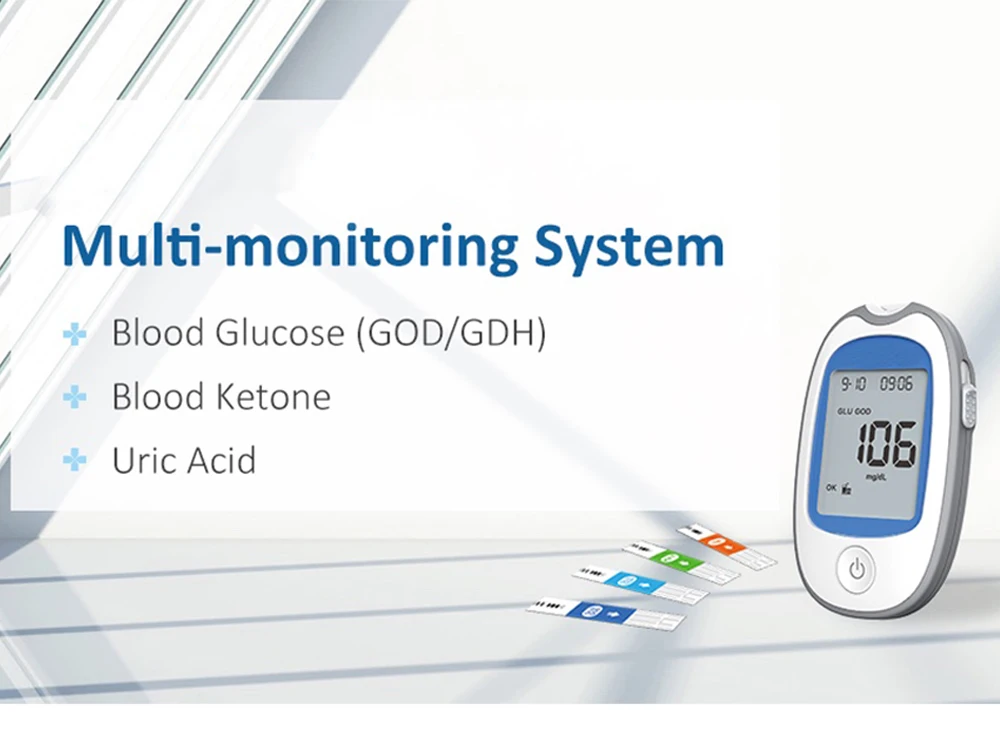 Accurate Blood Ketone Uric Acid Blood Glucose(GOD or GDH) Meter System Diabetes Gout Monitoring Device Replace 4 In1 Test Strips