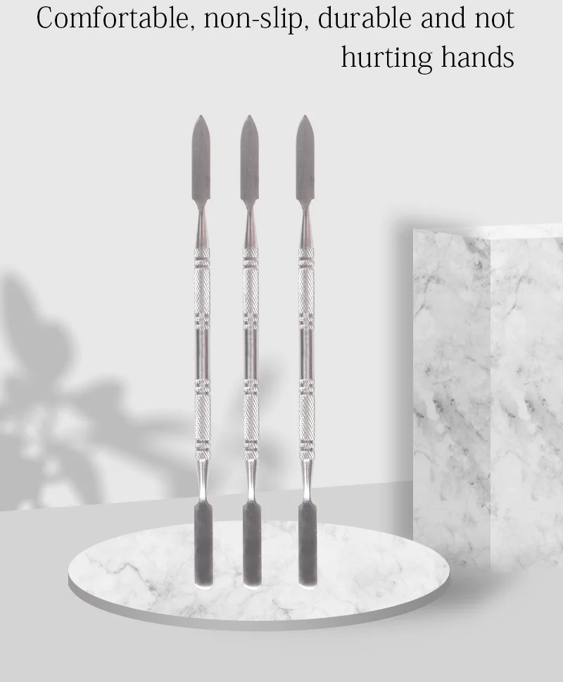 NEW Style Stainless Steel Cuticle Pusher Nail Art Stirring Polish Powder Blend Spatulas Tone Rods Manicure Remover Makeup Tools