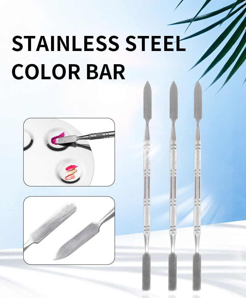 NEW Style Stainless Steel Cuticle Pusher Nail Art Stirring Polish Powder Blend Spatulas Tone Rods Manicure Remover Makeup Tools