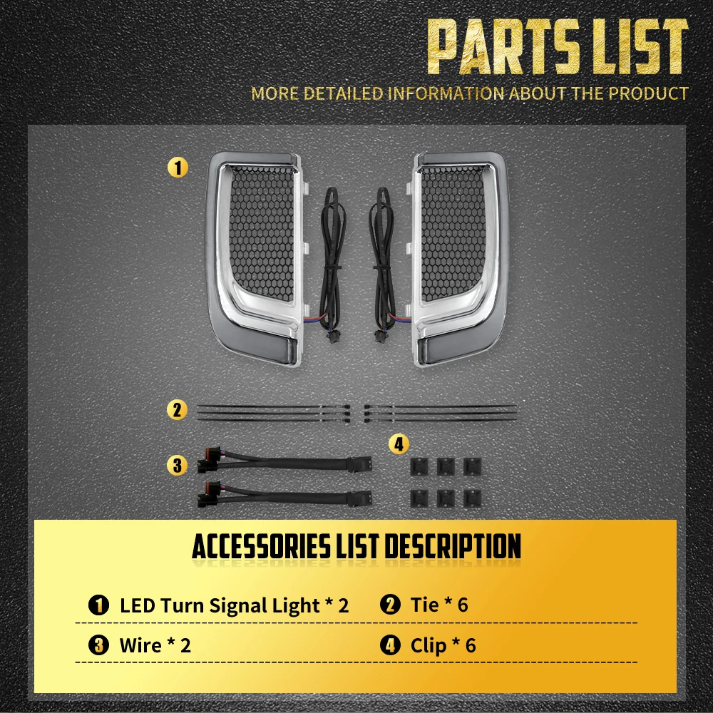 Motorcycle LED Turn Signal Light Fairing Lower Grills Black For Harley Touring Street Glide Road Glide Electra Glide FLHTK FLTRU