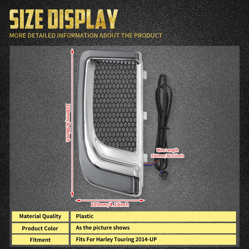 Motorcycle LED Turn Signal Light Fairing Lower Grills Black For Harley Touring Street Glide Road Glide Electra Glide FLHTK FLTRU