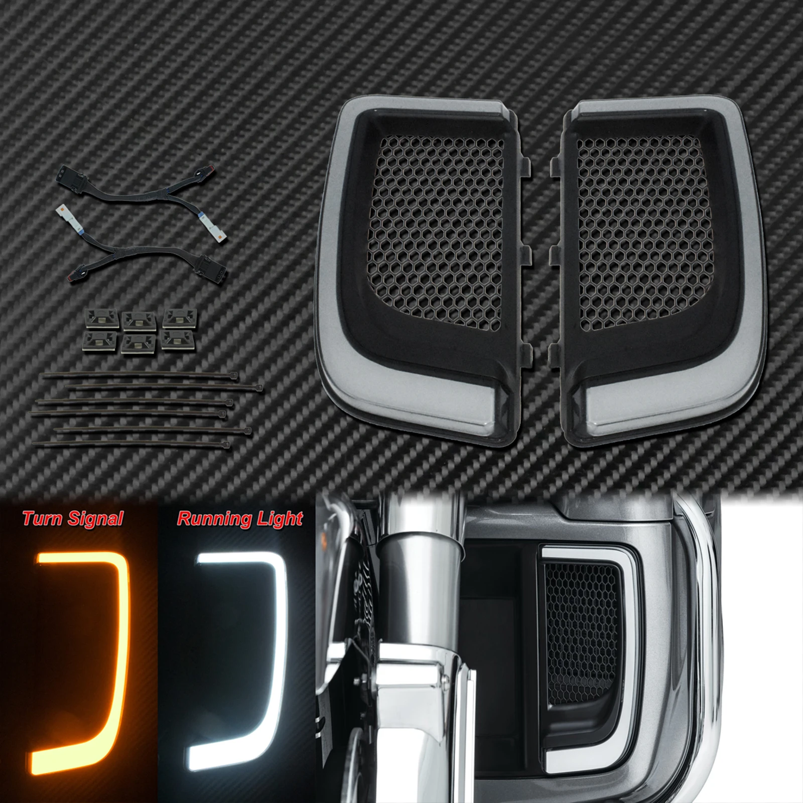 Motorcycle LED Turn Signal Light Fairing Lower Grills Black For Harley Touring Street Glide Road Glide Electra Glide FLHTK FLTRU