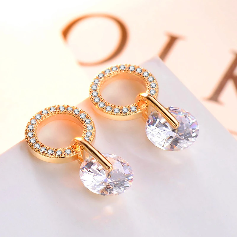 Huitan Korean Partysu Style Brilliant Cubic Zirconia Women Drop Earrings 4 Colors Simple Stylish Female Delicate Earring Jewelry