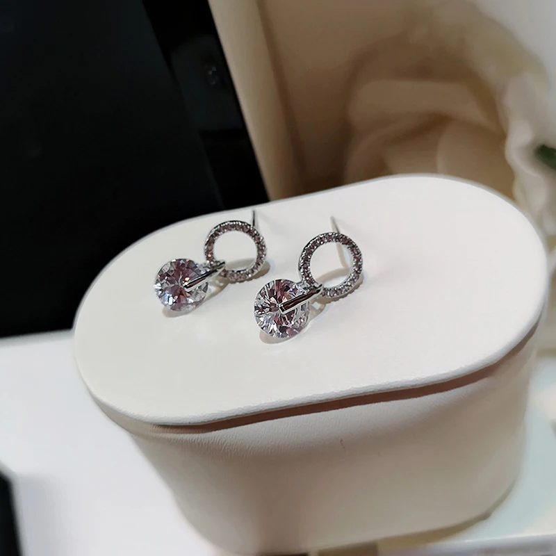 Huitan Korean Partysu Style Brilliant Cubic Zirconia Women Drop Earrings 4 Colors Simple Stylish Female Delicate Earring Jewelry
