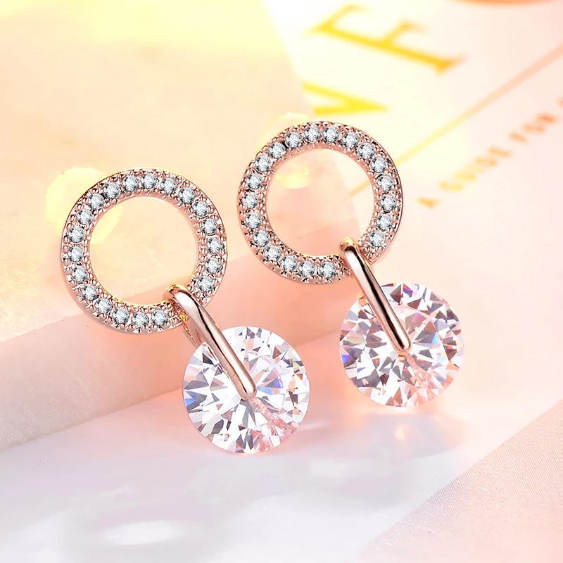 Huitan Korean Partysu Style Brilliant Cubic Zirconia Women Drop Earrings 4 Colors Simple Stylish Female Delicate Earring Jewelry
