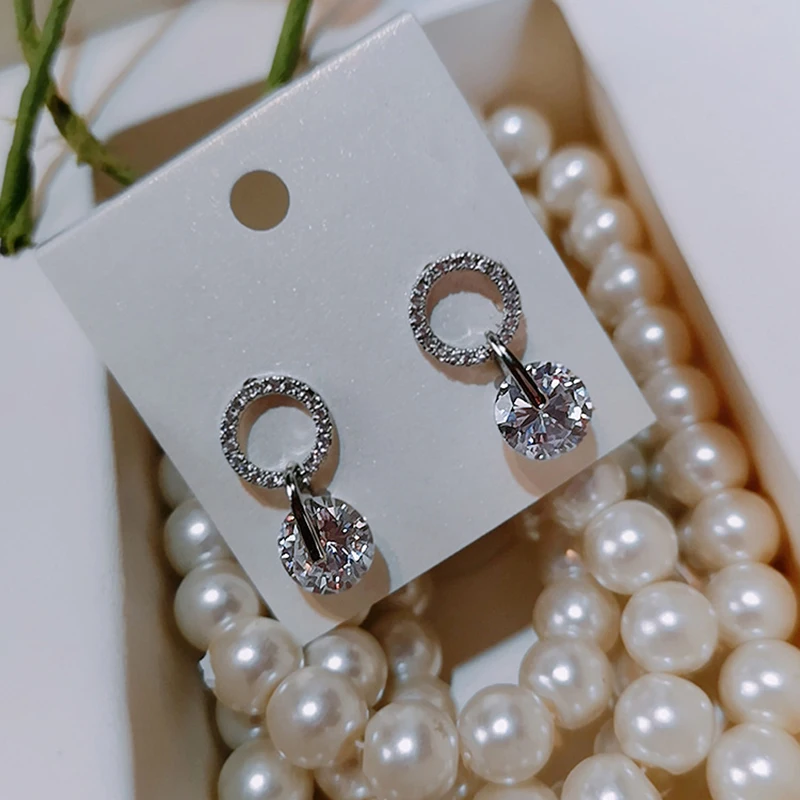 Huitan Korean Partysu Style Brilliant Cubic Zirconia Women Drop Earrings 4 Colors Simple Stylish Female Delicate Earring Jewelry