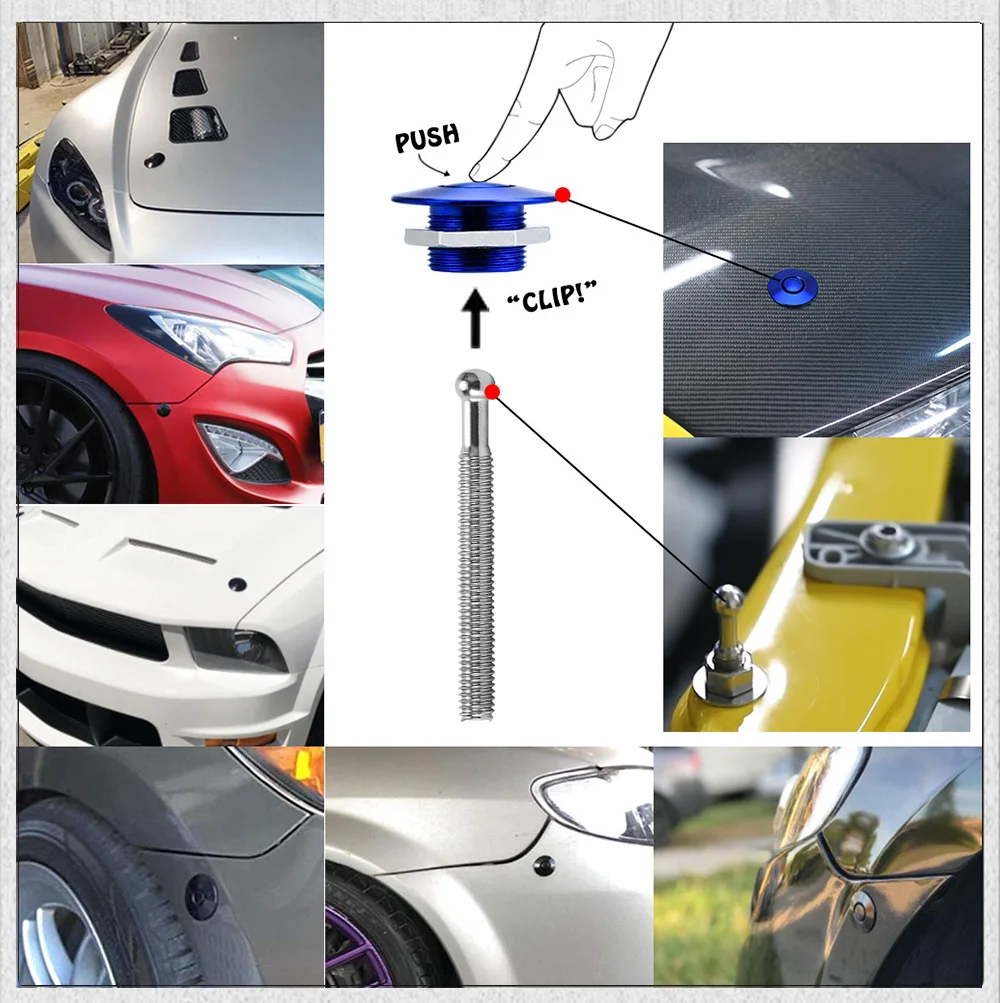 1.25' Universal Style Push Button Billet Hood Pins Lock Clip Kit For BMW Ect Car Quick Pins PQY-HPL04/05