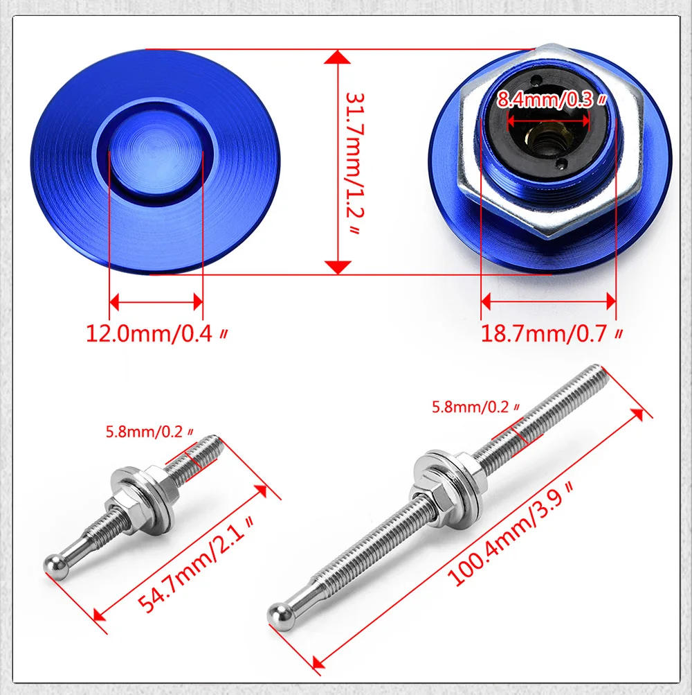 1.25' Universal Style Push Button Billet Hood Pins Lock Clip Kit For BMW Ect Car Quick Pins PQY-HPL04/05