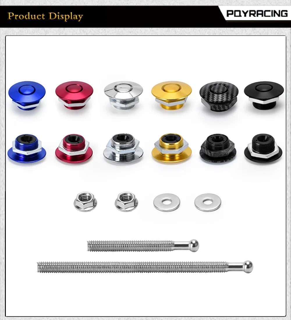 1.25' Universal Style Push Button Billet Hood Pins Lock Clip Kit For BMW Ect Car Quick Pins PQY-HPL04/05