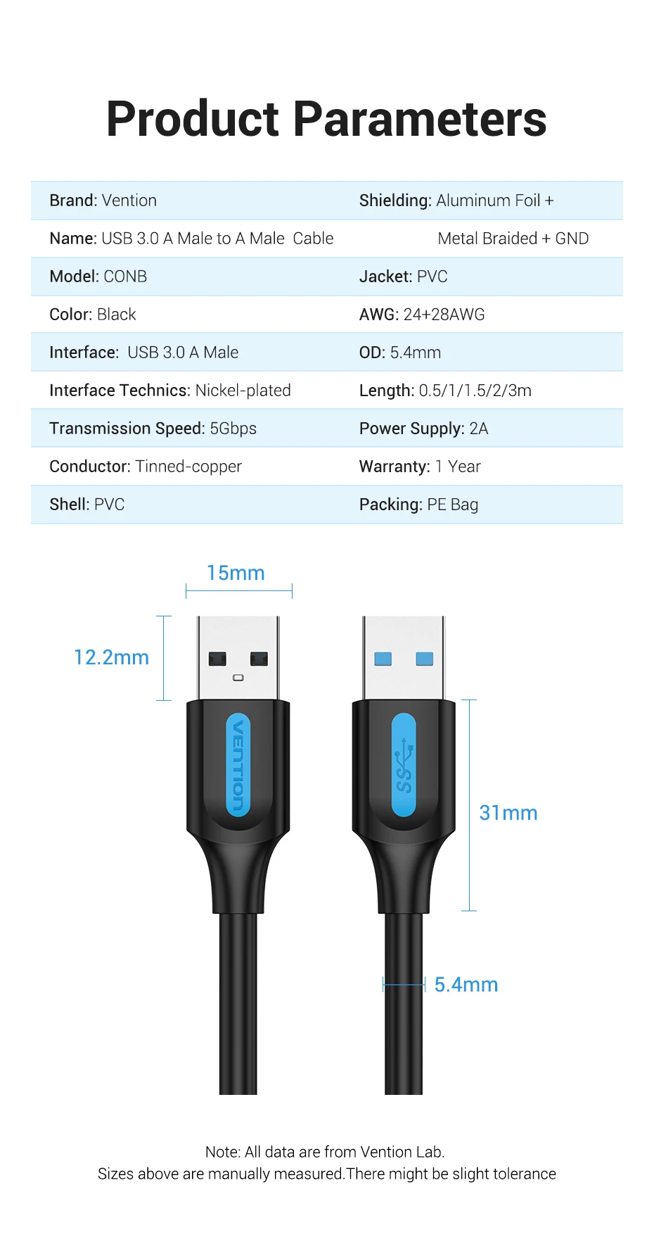 Vention USB 3.0 Extension Cable Type A Male to Male Cable 3.0 2.0 Extender Cord for Hard Drive TV Box Laptop USB to USB Cable