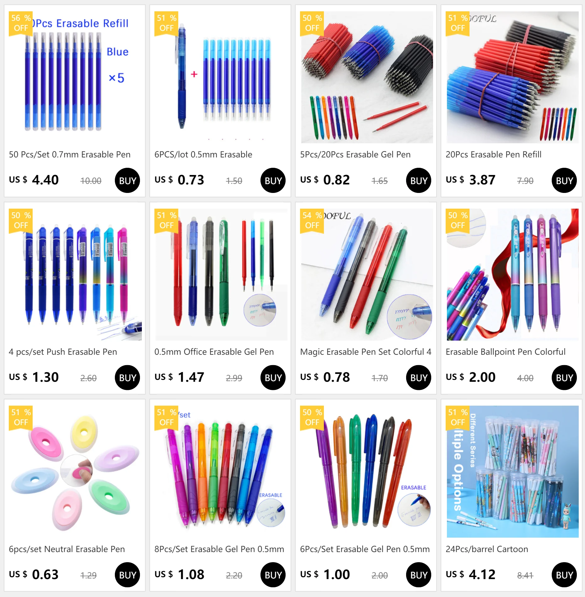 50 Pcs/Set 0.7mm Erasable Pen Refill Rod Magic Erasable Gel Pen Blue Black Ink 8 Color Office Stationery Writing Supplies