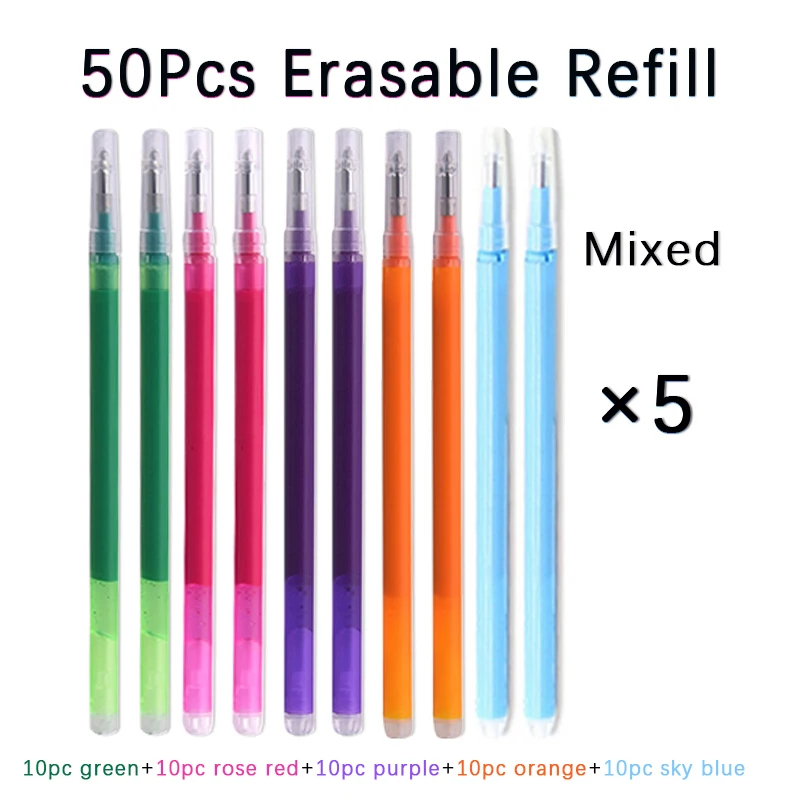 50 Pcs/Set 0.7mm Erasable Pen Refill Rod Magic Erasable Gel Pen Blue Black Ink 8 Color Office Stationery Writing Supplies