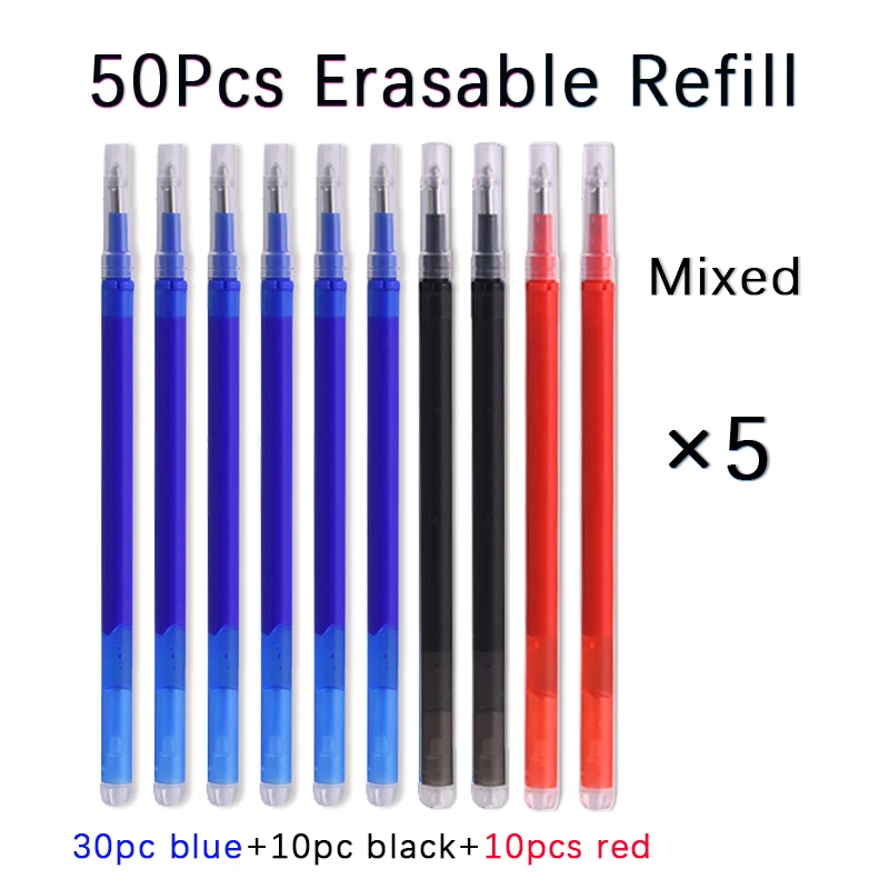 50 Pcs/Set 0.7mm Erasable Pen Refill Rod Magic Erasable Gel Pen Blue Black Ink 8 Color Office Stationery Writing Supplies