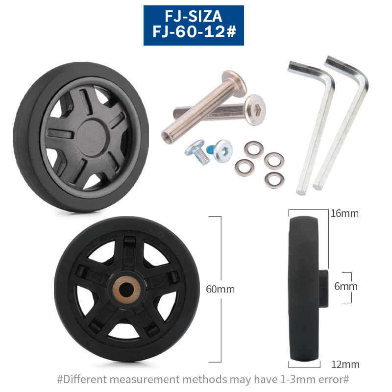 Luggage Suitcase Replacement Wheels OD 36-50mm Axles Deluxe Black With Screw Suitable For 18-26 Inch Suitcase Swivel Caster