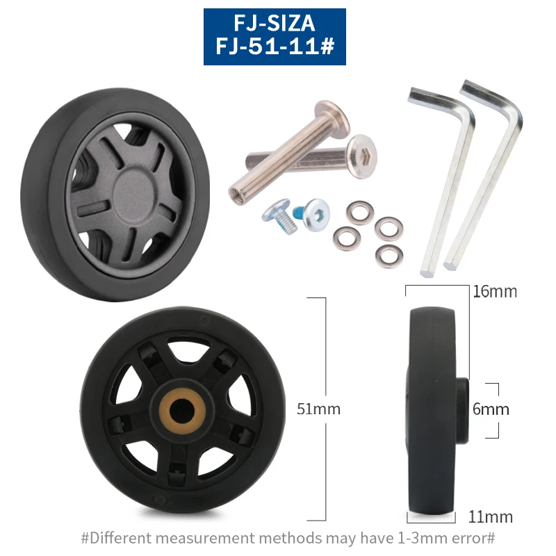 Luggage Suitcase Replacement Wheels OD 36-50mm Axles Deluxe Black With Screw Suitable For 18-26 Inch Suitcase Swivel Caster