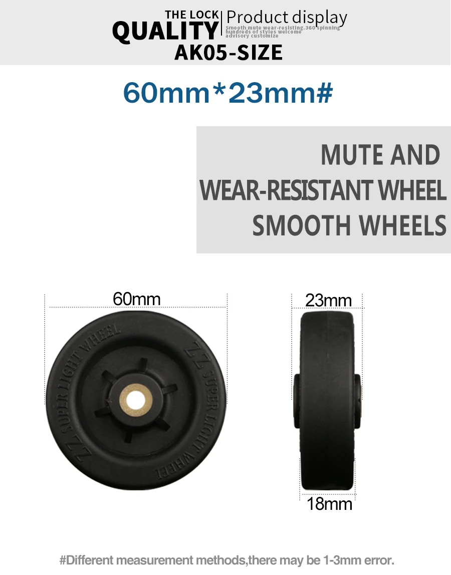 Luggage Suitcase Replacement Wheels OD 36-50mm Axles Deluxe Black With Screw Suitable For 18-26 Inch Suitcase Swivel Caster