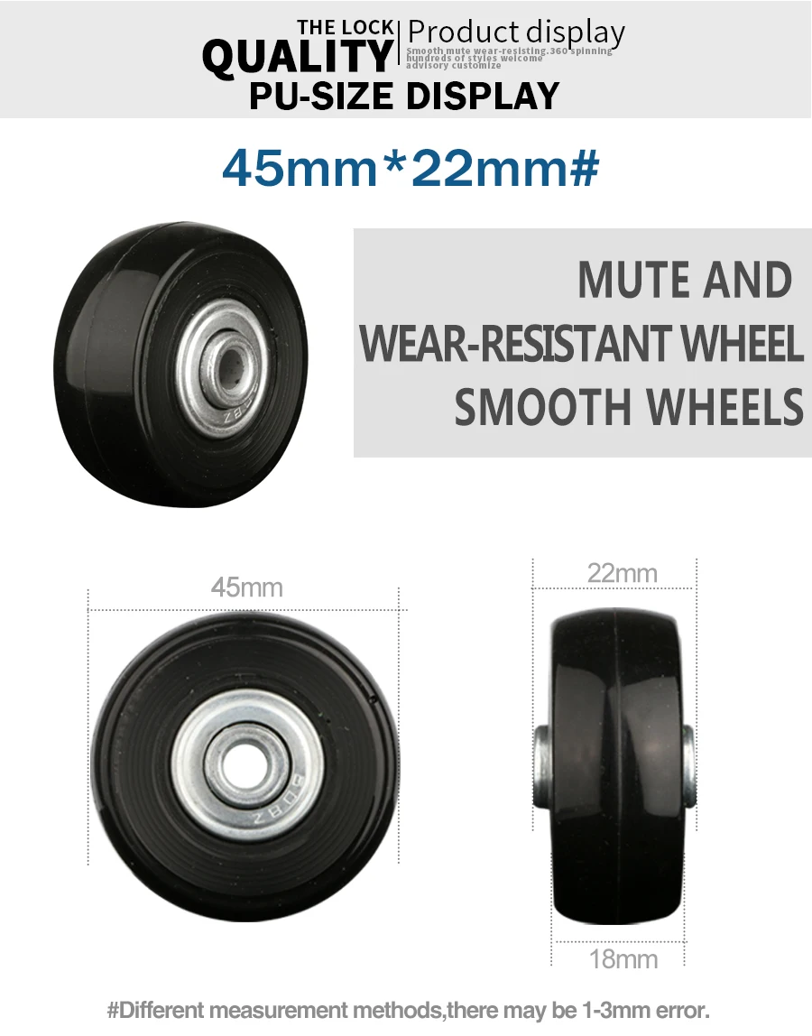 Luggage Suitcase Replacement Wheels OD 36-50mm Axles Deluxe Black With Screw Suitable For 18-26 Inch Suitcase Swivel Caster