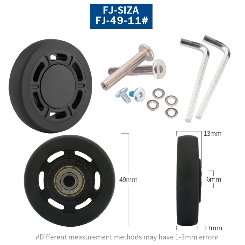 Luggage Suitcase Replacement Wheels OD 36-50mm Axles Deluxe Black With Screw Suitable For 18-26 Inch Suitcase Swivel Caster