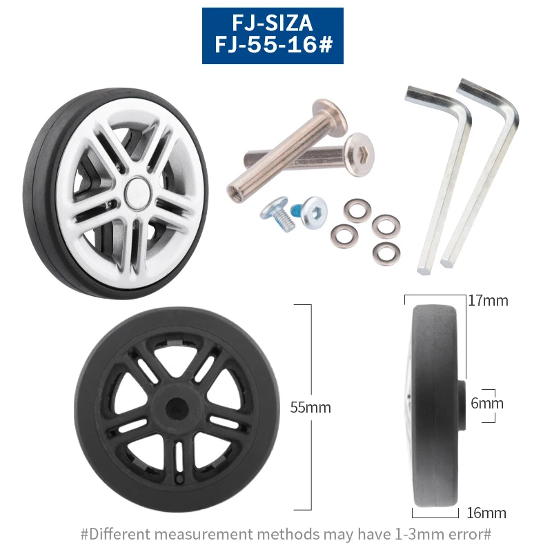 Luggage Suitcase Replacement Wheels OD 36-50mm Axles Deluxe Black With Screw Suitable For 18-26 Inch Suitcase Swivel Caster