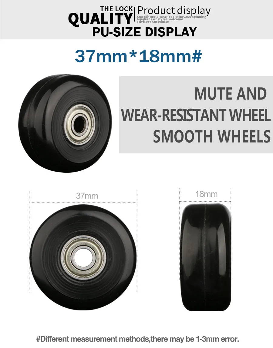 Luggage Suitcase Replacement Wheels OD 36-50mm Axles Deluxe Black With Screw Suitable For 18-26 Inch Suitcase Swivel Caster