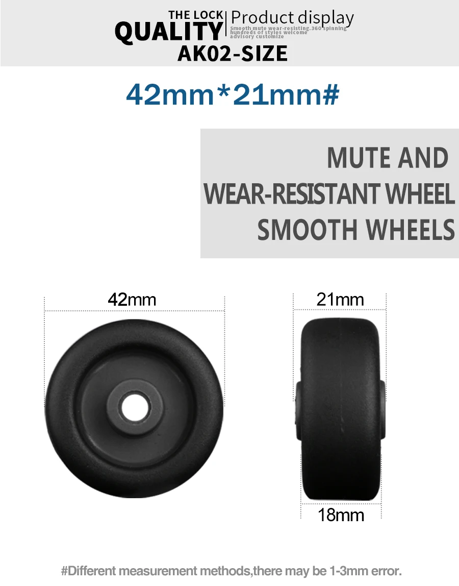 Luggage Suitcase Replacement Wheels OD 36-50mm Axles Deluxe Black With Screw Suitable For 18-26 Inch Suitcase Swivel Caster