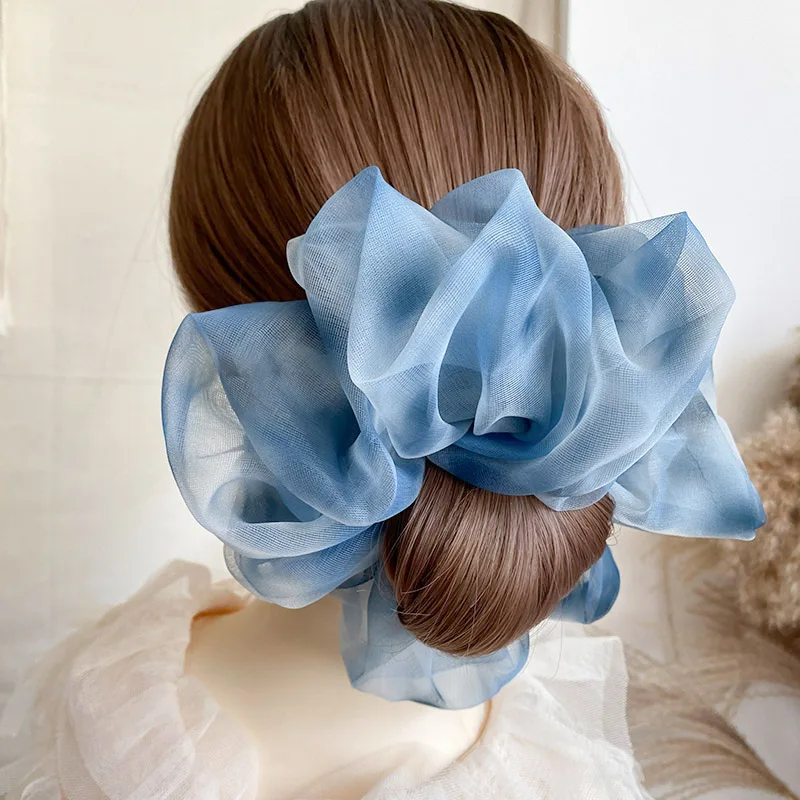 1PC Spring Summer Net Yarn Hair Bow Scrunchies Large Organza Women Elastic Hair Band Ponytail Holder Hair Tie Girls Accessories