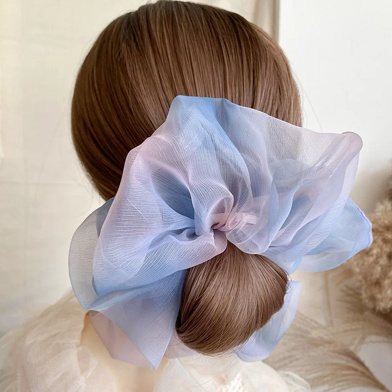1PC Spring Summer Net Yarn Hair Bow Scrunchies Large Organza Women Elastic Hair Band Ponytail Holder Hair Tie Girls Accessories