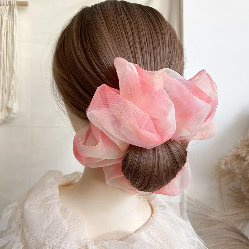 1PC Spring Summer Net Yarn Hair Bow Scrunchies Large Organza Women Elastic Hair Band Ponytail Holder Hair Tie Girls Accessories