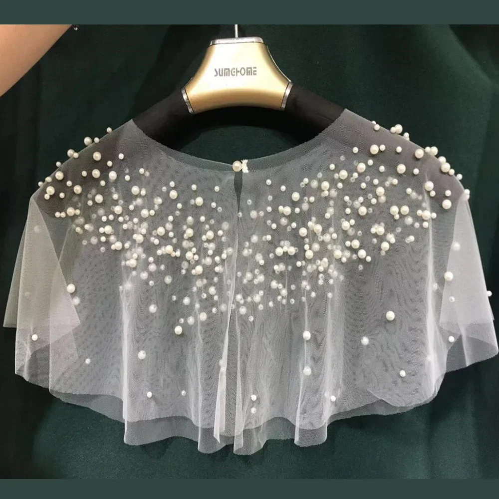 Pearls Tulle Wedding Wrap Short Prom Party Shawl BOLERO Bridal Cape Elegant Wedding Jacket Customized