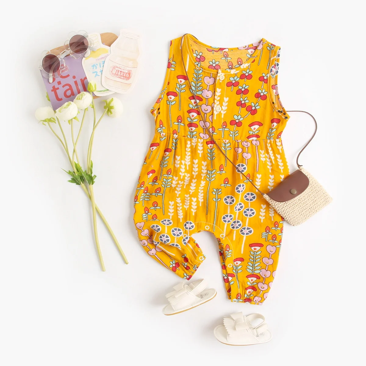 Sanlutoz Flowers Baby Girls Bodysuits Sleeveless Summer Baby Bodysuit Cotton Baby Clothing for Newborn