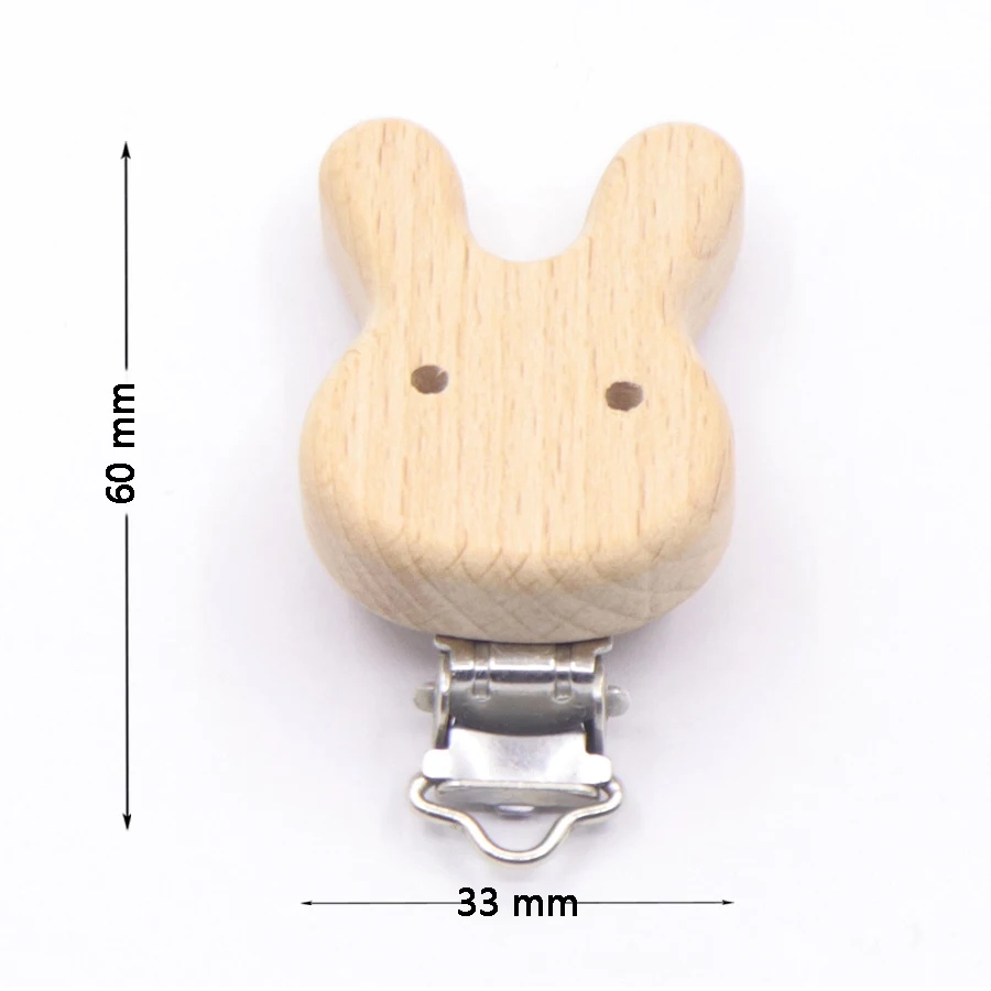 5PCS Wooden Rabbit Star Pacifier Clip Baby Accessories Wooden Animal Pacifier Metal Holder Elephant Pacifier Wooden Baby Teeth
