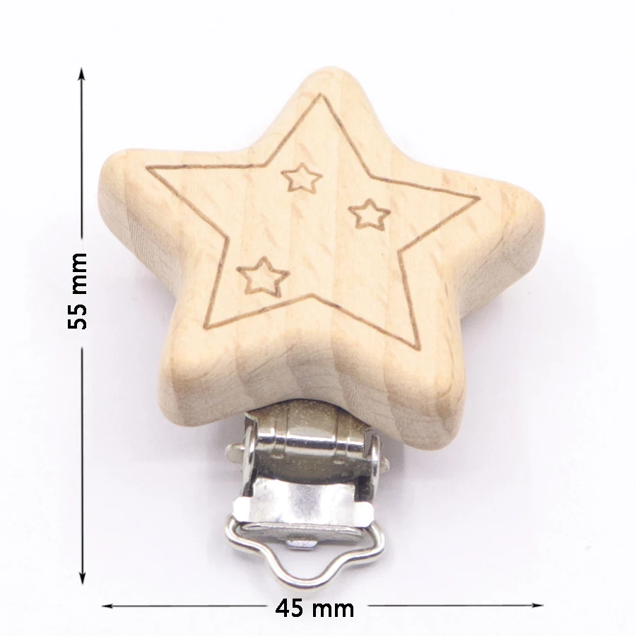 5PCS Wooden Rabbit Star Pacifier Clip Baby Accessories Wooden Animal Pacifier Metal Holder Elephant Pacifier Wooden Baby Teeth