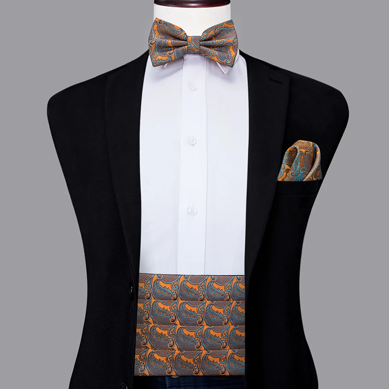 Hi-Tie Vintage Cummerbunds Belt for Men Suit Tuxedo Fashion Floral Paisley Gentleman Trouser Elastic Silk Belt Top Quality