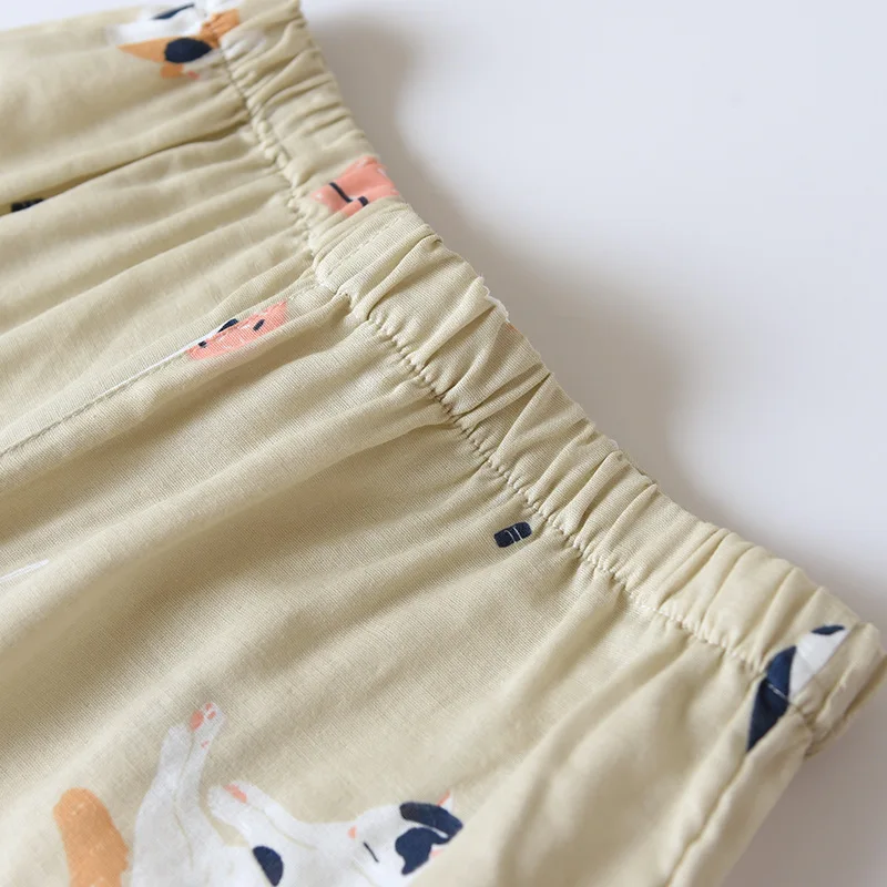New Japanese-style Kimono Two-piece Couple Pajamas Cover Men And Women Pure Cotton Gauze Cute Kitten Thin Home Service Plus Size