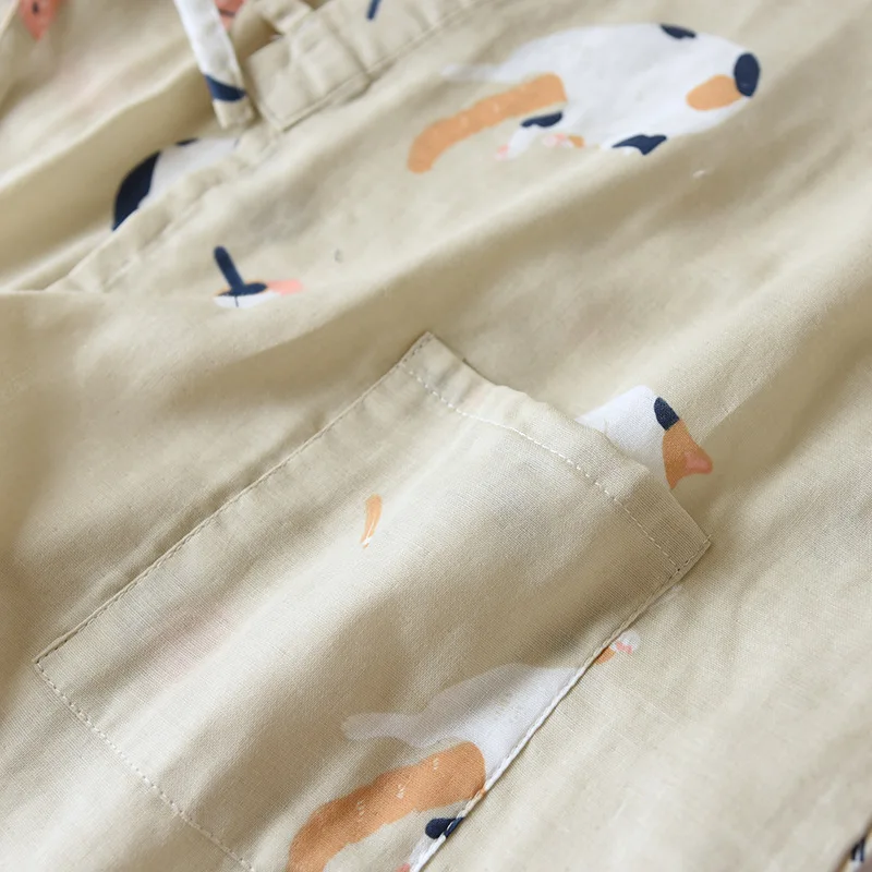 New Japanese-style Kimono Two-piece Couple Pajamas Cover Men And Women Pure Cotton Gauze Cute Kitten Thin Home Service Plus Size