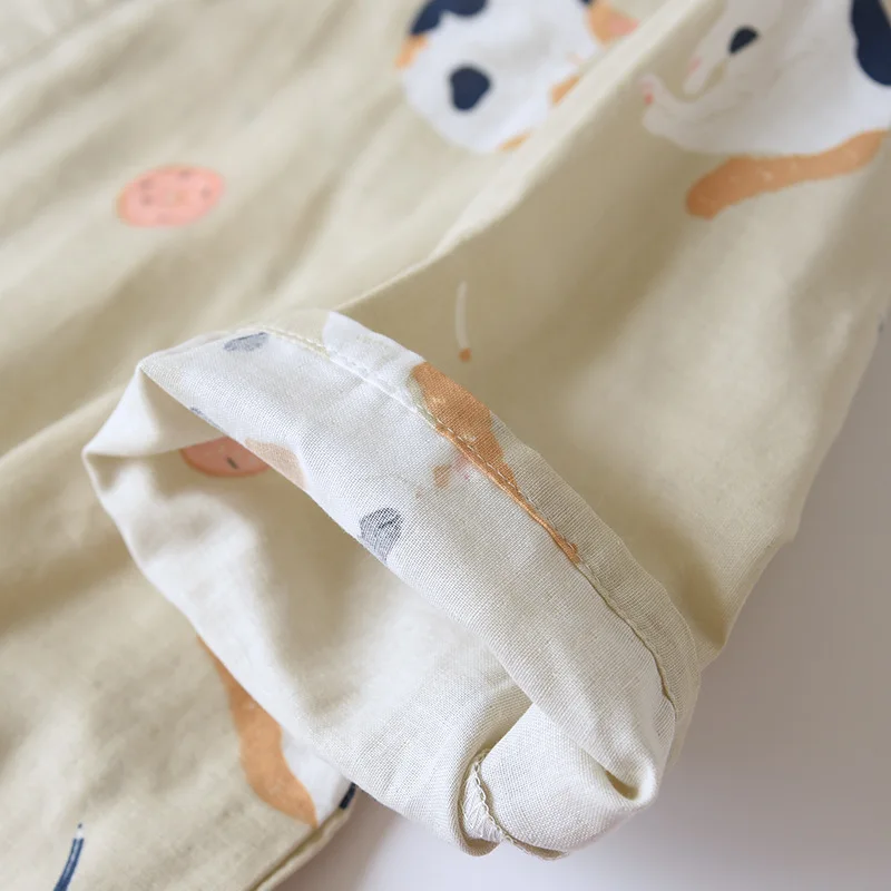 New Japanese-style Kimono Two-piece Couple Pajamas Cover Men And Women Pure Cotton Gauze Cute Kitten Thin Home Service Plus Size