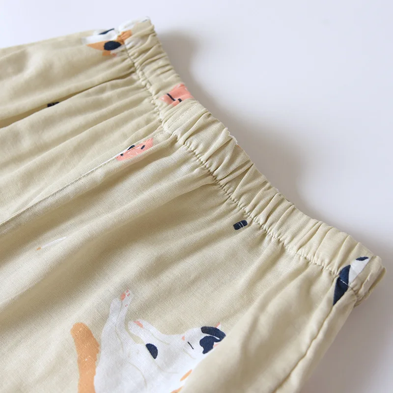 New Japanese-style Kimono Two-piece Couple Pajamas Cover Men And Women Pure Cotton Gauze Cute Kitten Thin Home Service Plus Size