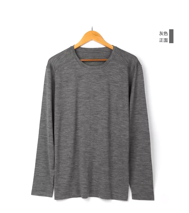 Men's 100% Merino Wool Thermal Long Sleeve T-Shirt Base Layer Breathable Wicking Anti-Odor Underwear for Outdoor Activities