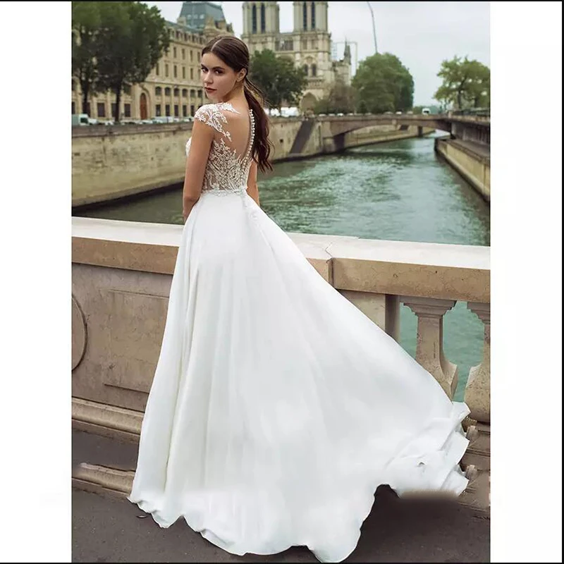 SoDigne Boho Wedding Dress 2022 Simple Side Slit Lace Backless Bridal Gown V-neck Beach Wedding Dresses Plus Size Customized