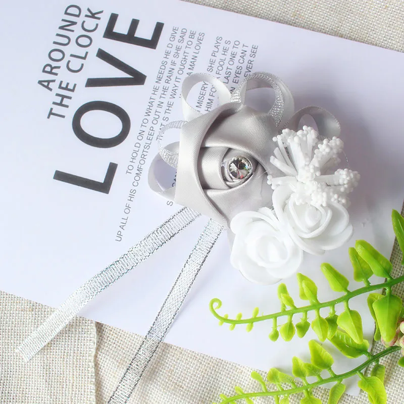YO CHO Silk Roses White Wrist Corsage Wrist Flowers for Bridesmaids Flower Bracelet Pink Blue Bridal Sisters Wedding Accessories