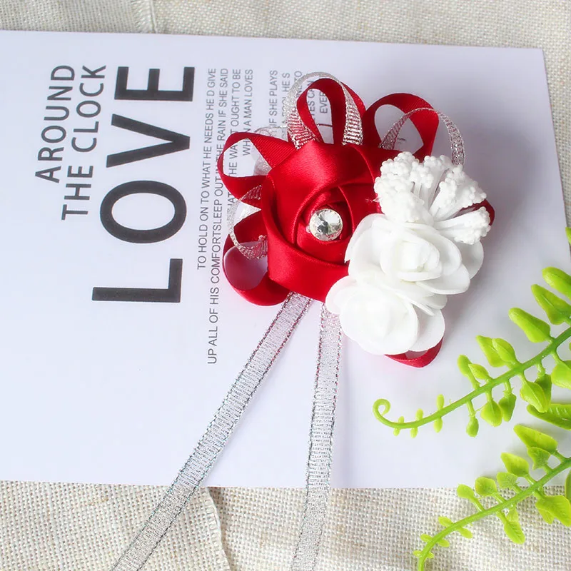 YO CHO Silk Roses White Wrist Corsage Wrist Flowers for Bridesmaids Flower Bracelet Pink Blue Bridal Sisters Wedding Accessories