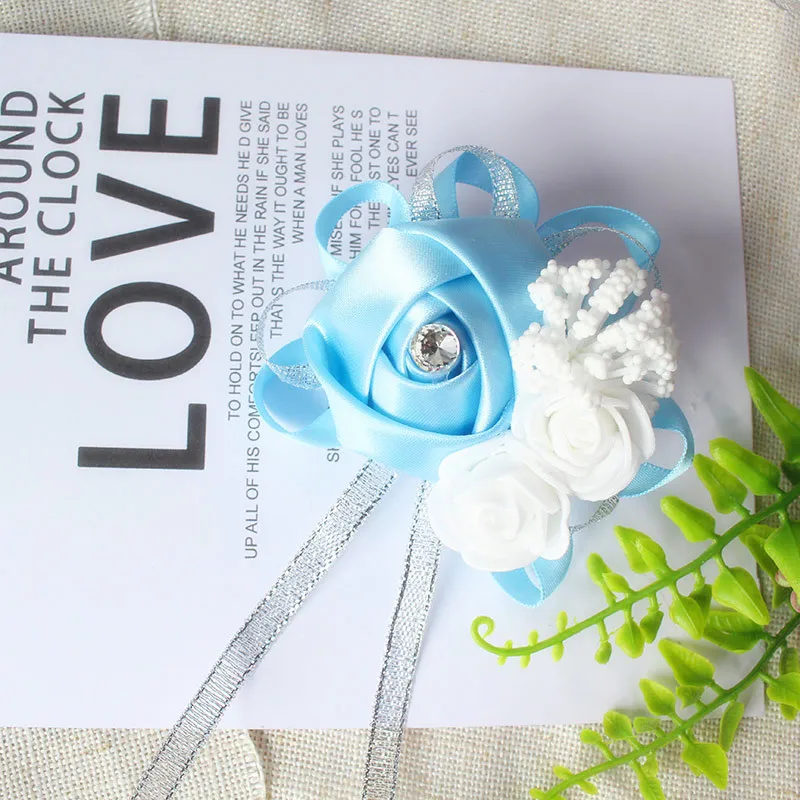 YO CHO Silk Roses White Wrist Corsage Wrist Flowers for Bridesmaids Flower Bracelet Pink Blue Bridal Sisters Wedding Accessories